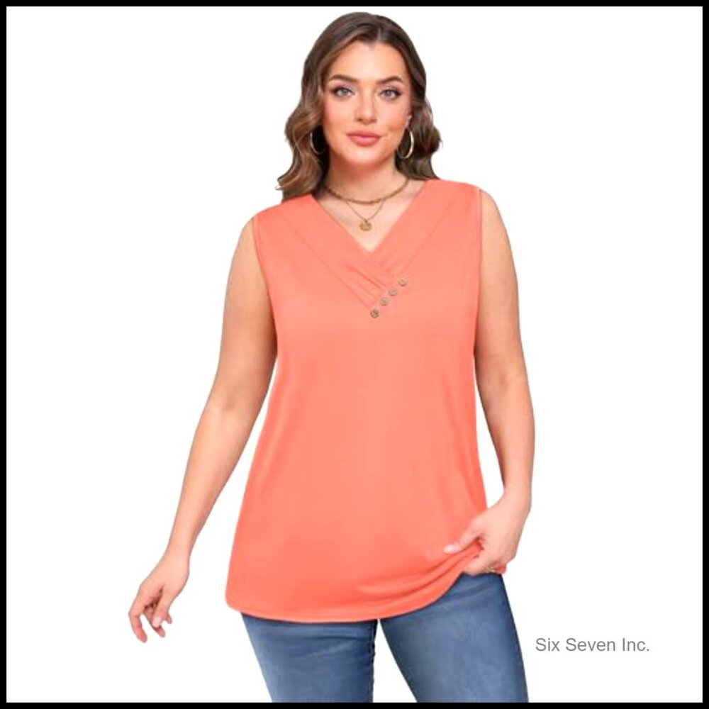 Lightweight Stretchy Button Down V-Neck Tank Top … - image 4